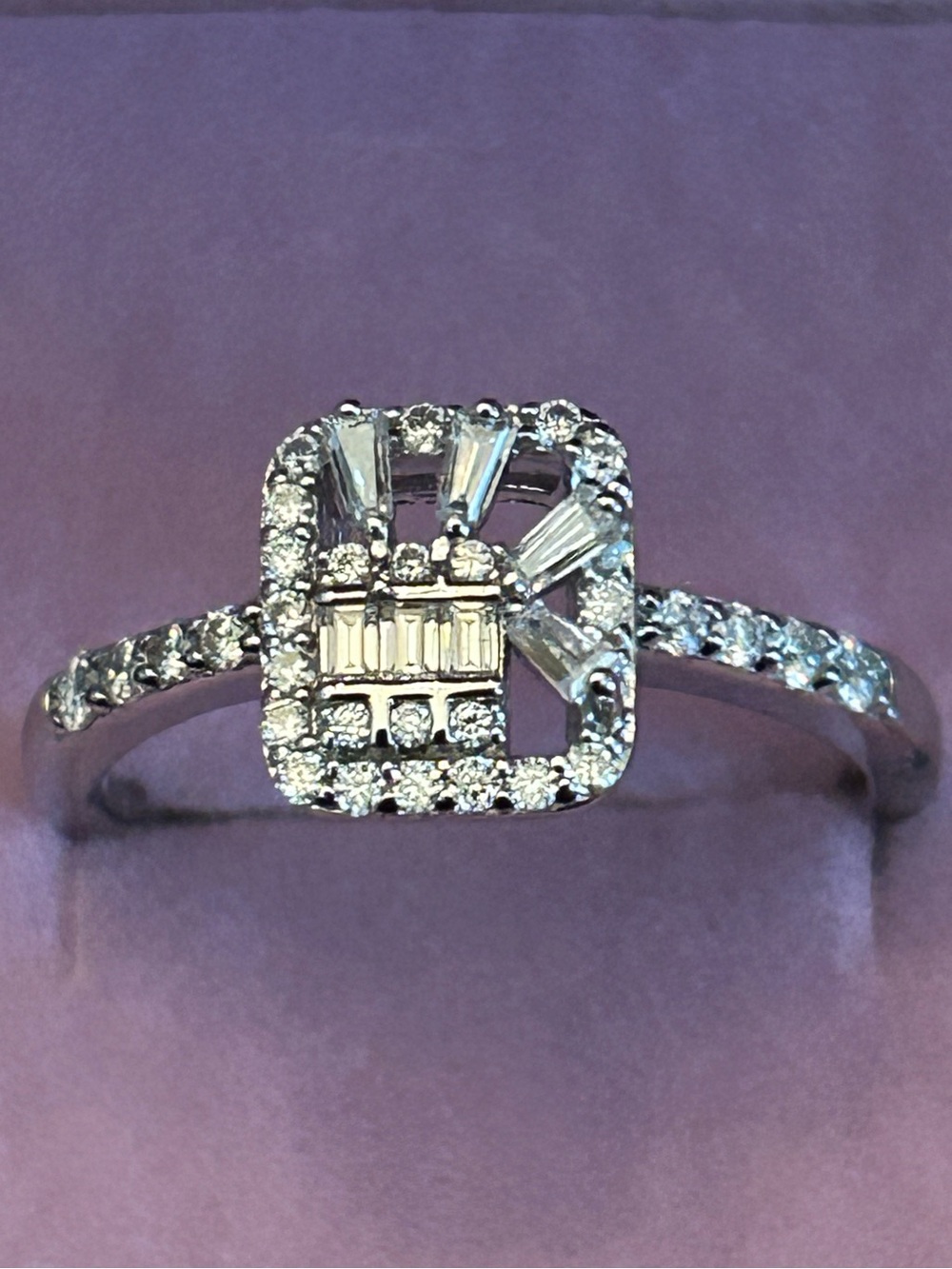 2.00CTW Unique Design Brilliant Moissanite Halo Ring w/Baguette & Round Accents